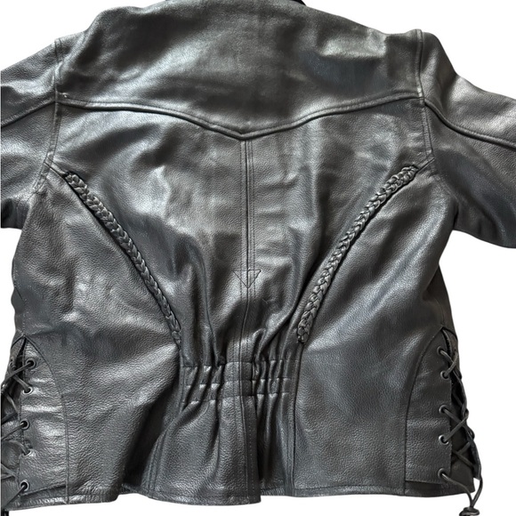 VTG Leather Biker Western Jacket Women’s XL Cinch Waist Woven Relaxed Grunge - Picture 6 of 8